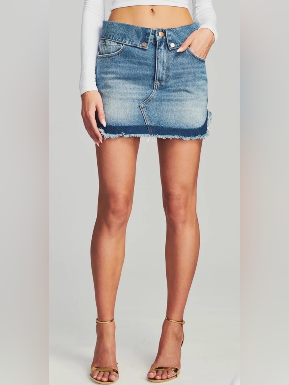 SER.O.YA Holly Foldover Denim Mini Skirt Cyprus Wash Size 30 GUC